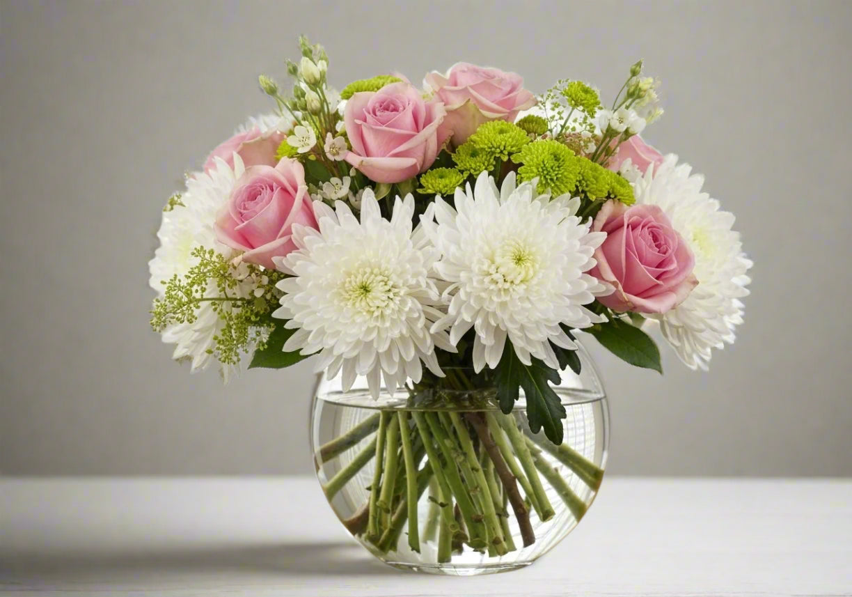 Rosy Cheer - Bouquet of Pink Roses & Mums