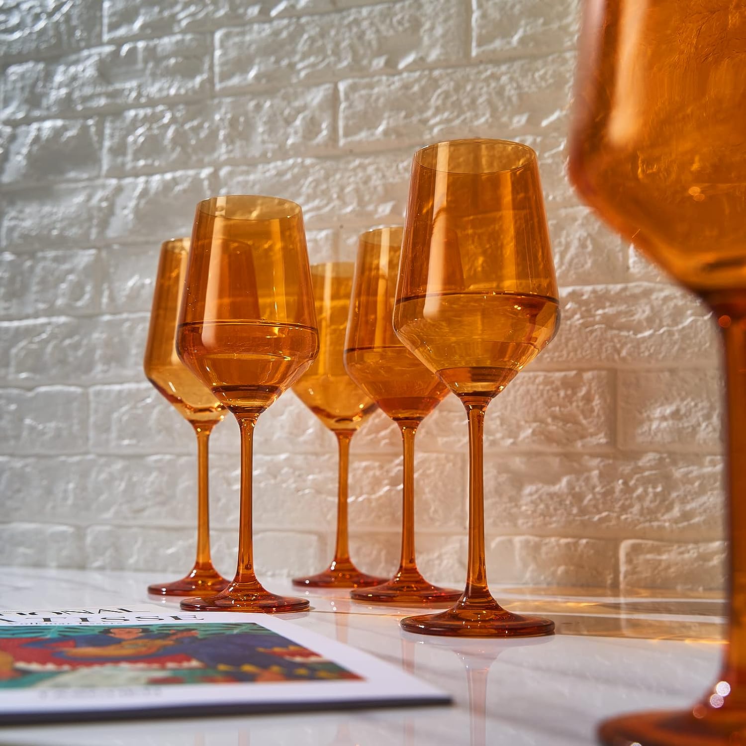 Autumn Amber Wine Glass Set,  Set of 6 12oz