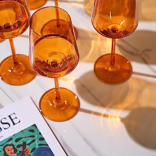 Autumn Amber Wine Glass Set,  Set of 6 12oz