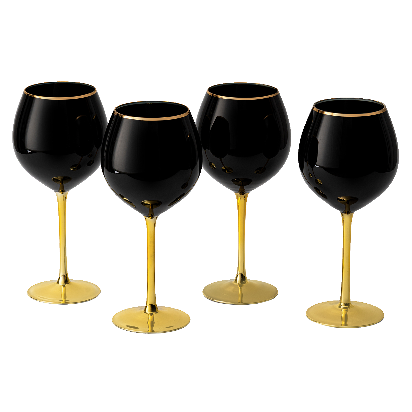 Black Wine Glasses Gold Stemmed and Gold Rim for Halloween Party /  Set of 4 14 oz