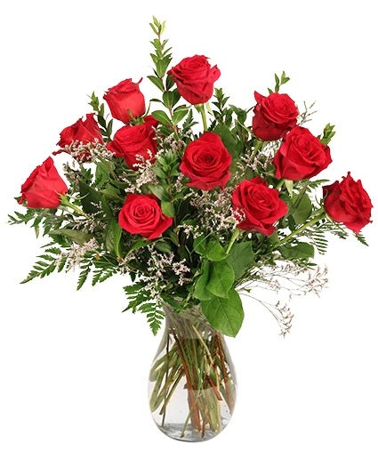 Timeless Elegance - 12 Roses in a Vase